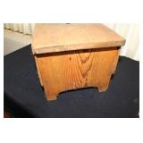 Antique Copper Cauldron, Wooden Candle Holder, and Primitive Wooden Stool Set