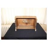 Antique Copper Cauldron, Wooden Candle Holder, and Primitive Wooden Stool Set