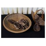 Collection of Vintage Wood and Woven Baskets, Bowls, and Trays