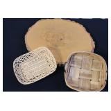 Collection of Vintage Wood and Woven Baskets, Bowls, and Trays