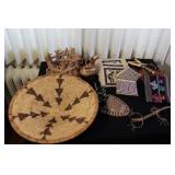 Collection of Southwestern Baskets, Pottery, and Textile Decor Items