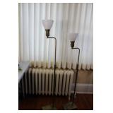 Set of 2 Adjustable Floor Lamps and Vintage Wooden Side Table