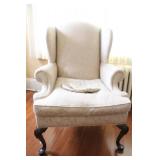 Pair of Upholstered Wingback Chairs with Matching Ottomans