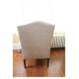 Pair of Upholstered Wingback Chairs with Matching Ottomans