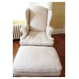 Pair of Upholstered Wingback Chairs with Matching Ottomans
