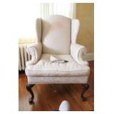 Pair of Upholstered Wingback Chairs with Matching Ottomans