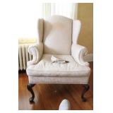 Pair of Upholstered Wingback Chairs with Matching Ottomans