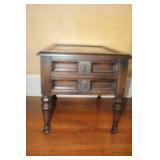 Vintage Wooden End Table with Two Drawers and Turned Legs