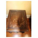 Vintage Wooden End Table with Two Drawers and Turned Legs