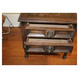 Vintage Wooden End Table with Two Drawers and Turned Legs