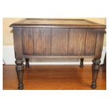 Vintage Wooden End Table with Two Drawers and Turned Legs