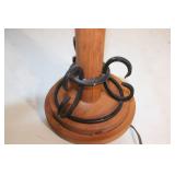 Wood and Wrought Iron Table Lamp with Fabric Shade