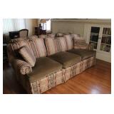 Upholstered 3-Seat Sofa with Striped Pattern and Multiple Cushions