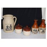 Collection of 5 Vintage Stoneware Jars, Pitcher, and Remedy Bottles