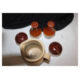 Collection of 5 Vintage Stoneware Jars, Pitcher, and Remedy Bottles