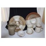 Set of 5 Handcrafted Stoneware Pottery Pieces - Plates, Mugs, Pitcher, Bowl