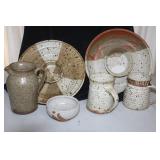 Set of 5 Handcrafted Stoneware Pottery Pieces - Plates, Mugs, Pitcher, Bowl