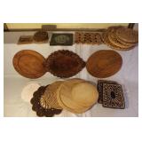 Assorted Lot of Wooden and Woven Coasters, Trivets, and Decorative Plates
