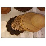 Assorted Lot of Wooden and Woven Coasters, Trivets, and Decorative Plates