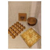 Assorted Lot of Wooden and Woven Coasters, Trivets, and Decorative Plates