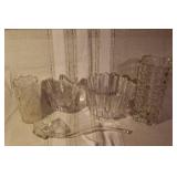 Collection of 8 Assorted Vintage Glass Vases, Bowls, and Ladle