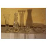 Collection of 8 Assorted Vintage Glass Vases, Bowls, and Ladle