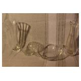 Collection of 8 Assorted Vintage Glass Vases, Bowls, and Ladle