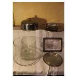 Collection of Vintage Glass Serveware and Metal Trays