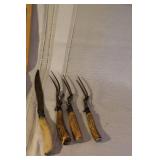 Vintage Carving Set with Stag Handles, Meat Tray, and Solingen Steak Knives