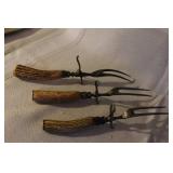Vintage Carving Set with Stag Handles, Meat Tray, and Solingen Steak Knives