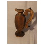 Collection of Vintage Wooden Candle Holders, Handcrafted Vase with Faux Flowers, and Wooden Pitcher