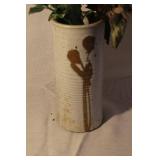 Collection of Vintage Wooden Candle Holders, Handcrafted Vase with Faux Flowers, and Wooden Pitcher