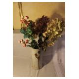 Collection of Vintage Wooden Candle Holders, Handcrafted Vase with Faux Flowers, and Wooden Pitcher