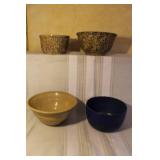 Set of 4 Handmade Pottery Mixing Bowls Speckled and Glazed Designs