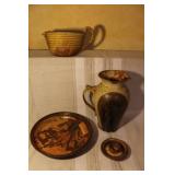 Handmade Studio Pottery Collection Signed Pitcher, Bowl, and Plate