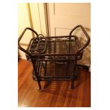 Vintage Rattan Rolling Bar Cart with Removable Basket