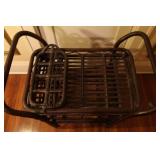 Vintage Rattan Rolling Bar Cart with Removable Basket