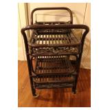 Vintage Rattan Rolling Bar Cart with Removable Basket