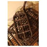 Vintage Rattan Rolling Bar Cart with Removable Basket