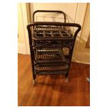 Vintage Rattan Rolling Bar Cart with Removable Basket