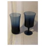 Set of 16 Blue Ombre Glass Goblets and Tumblers
