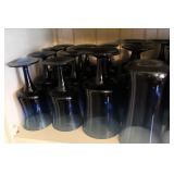 Set of 16 Blue Ombre Glass Goblets and Tumblers