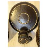 Mid-Century Stoneware Dinnerware Set with Plates, Saucers, and Cups - Swirl Pattern