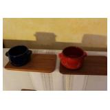 Vintage Gerz Fondue Set with Ceramic Pots, Wooden Boards, and Fondue Forks