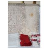 Collection of Vintage Table Linens, Placemats, and Runners with Embroidery and Woven Designs