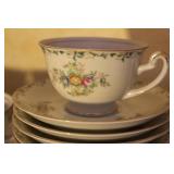 Set of Pope Gosser China Floral Dinnerware with Cups, Plates, and Bowls