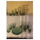 Green Textured Glassware Set with Pitcher, Plates, and Glasses