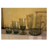 Green Textured Glassware Set with Pitcher, Plates, and Glasses