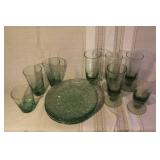 Green Textured Glassware Set with Pitcher, Plates, and Glasses