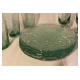 Green Textured Glassware Set with Pitcher, Plates, and Glasses
